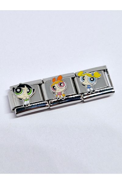 RoseCo00 Powerpuff Girls Set of 3 - Steel & Italian Charm Bracelets