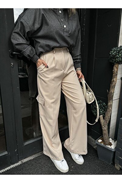 Zerrincan Giyim Krem Cepli Palazzo Pantolon