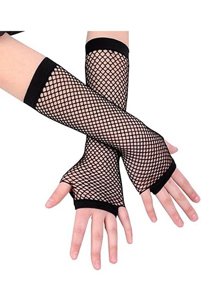 colezium Black Color Long Mesh Gloves - Knitted Gloves Black Color