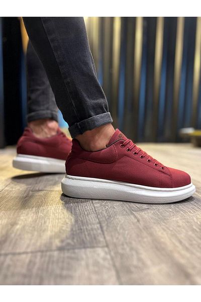 Astra Market CLZ941 High Sole Casual Shoes Burgundy (White Sole)