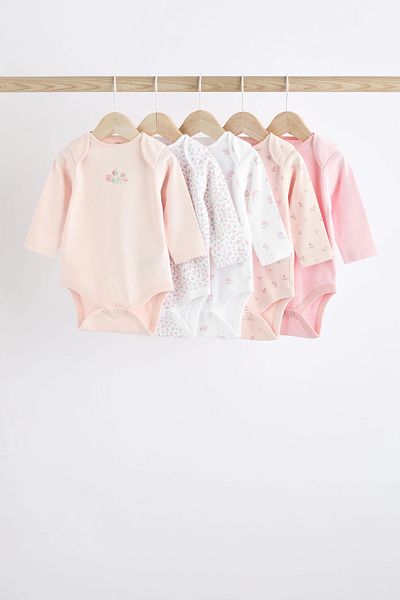 Next Baby 100% Organic Cotton Floral Patterned Long Sleeve 5-Piece Baby Bodysuit Alyk79553