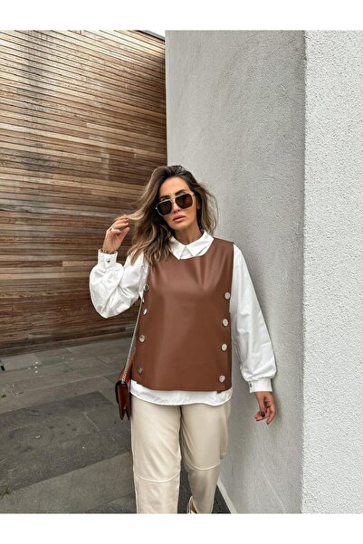 Zerrincan Giyim سترة قميص جلد بني