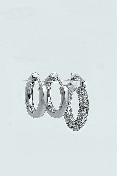 Çlk Accessories مجموعة أقراط حلقية مرصعة بالأحجار مكونة من 3 قطع Trküpe34931