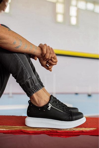 K&A High Sole Casual Shoes Black (White Sole)