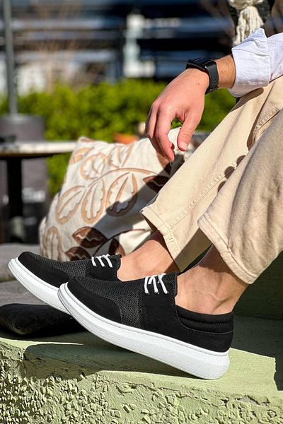 BOA KB 042 Lace-up Black Leather Powder White Sole Casual Men's Shoes