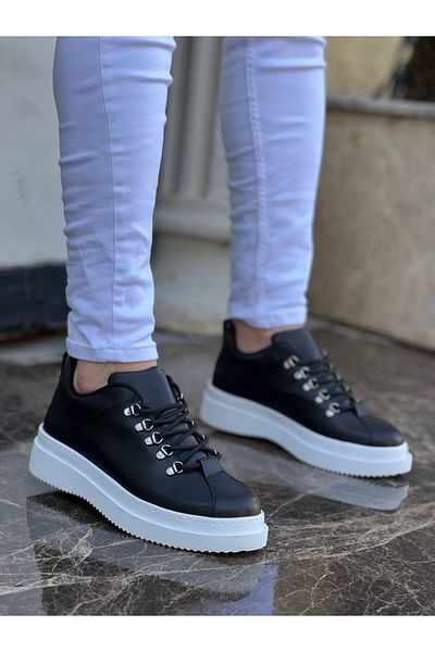 BOA KB X4 Black Leather High Sole Lace-Up Casual Men's Shoes