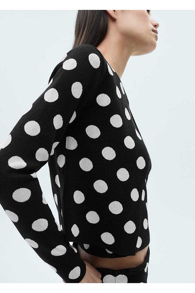 MANGO Woman Polka Dot Knit Cardigan