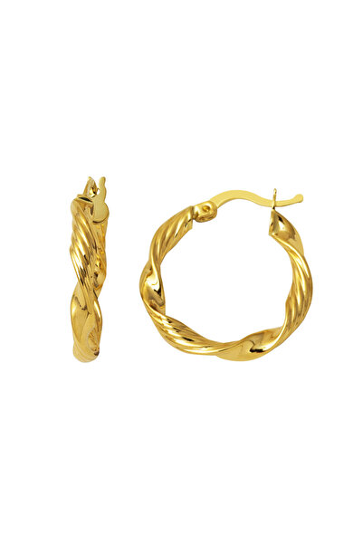 Bilezikci 14 Ayar 2,5 cm. Çaplı Burgulu Halka Altın Küpe