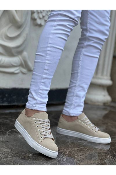 BOA KB 122 Μπεζ σουέντ ψηλή σόλα με κορδόνια casual ανδρικά παπούτσια
