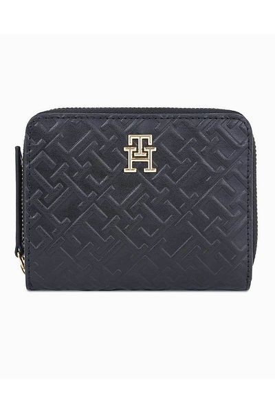 Tommy Hilfiger Dámské logo značky Hladký povrch Více slotů na karty Přihrádka na papírové peníze Černá peněženka Aw0aw15