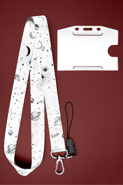 Apptakı Beyaz  Galaksi Takım Yıldızı Boyun İpi Boyun Askı İpi Boyun Askısı ve...