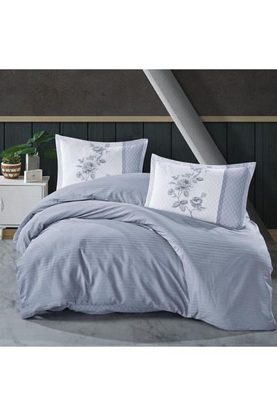 nuit dose Boutique Series Striped Ranforce Double Duvet Cover Set Suave v1 Blue