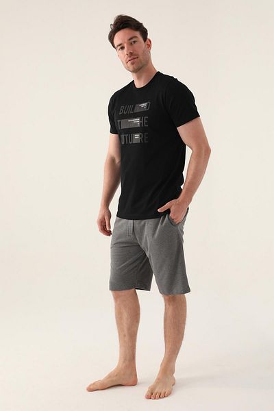Arnetta 3000 Cotton Men's Black Bermuda - Oversize Short Sleeve Set