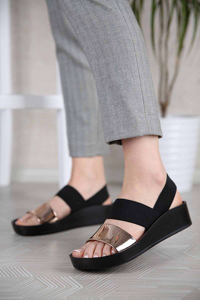 Ccway Women's Elastic Sandals Copper Mirror