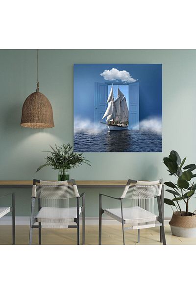 Doğal Tercih Autocolant pătrat decorativ pentru navă din ușa în mare surreală
