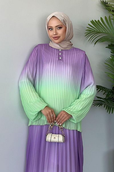 HAZA MODA Water Green Suzzi Pleated Skirt Set