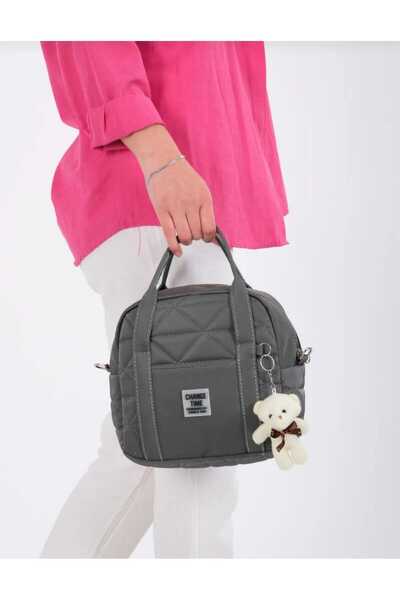 Skygo حقيبة يد وكتف نسائية مبطنة باللون الرمادي - هدية سلسلة مفاتيح على شكل د...