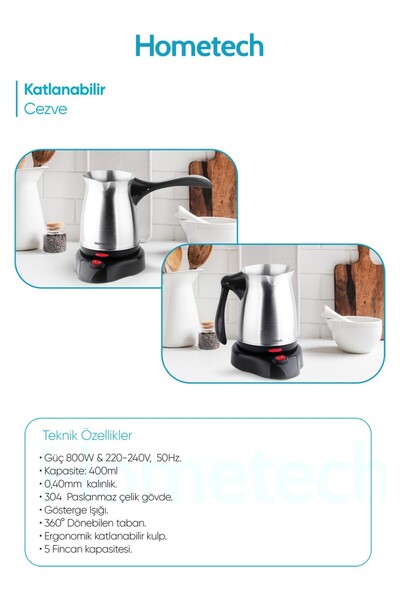 HOMENESS Hometech Elektrikli Katlanabilir Çelik Cezve