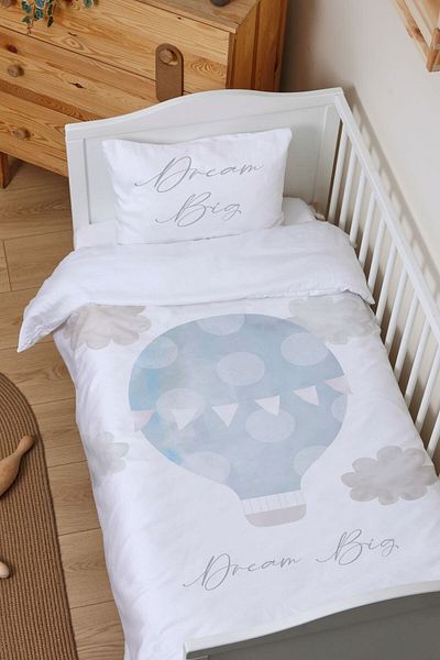 Tuğba Kuğu Organic Baby Duvet Cover Set (100X150) - Pure Baby Series - Cloudy Blue Air Balloon