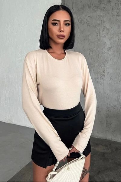 KTYRA52 Comfortable and Stylish Long Sleeve Crew Neck Lycra Viscose Combed Cotton Body Beige