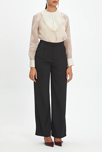 SERPİL Boncuk Detaylı Örgü Süslemeli Uzun Kollu Bej Bluz 39546