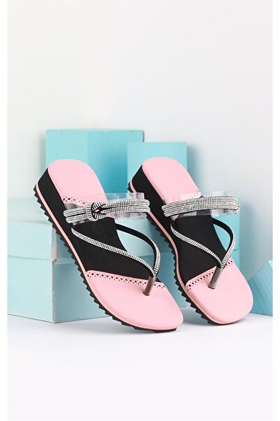 PARİS Papuci Eva negri - Paris Pudraya, cu detaliu de piatră fină