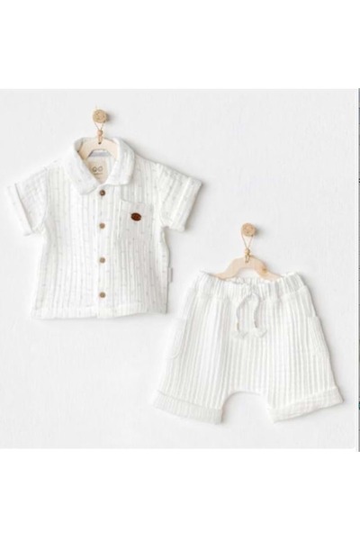 andywawa Organic Erkek Bebek Beyaz Şort Takım Beyaz