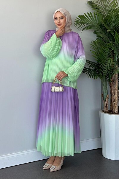 HAZA MODA Water Green Suzzi Pleated Skirt Set