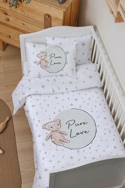 Tuğba Kuğu Organic Baby Bedding Set (100X150) - For Baby Series - Retro Teddy Bear