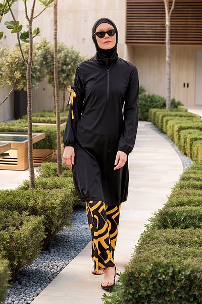 Marina Black Parachute Fabric - Full Covered Hijab Swimsuit M2431