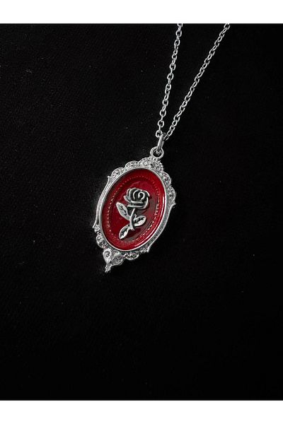 DarkellaStore Gothic Victorian Rose Detail Painting Necklace