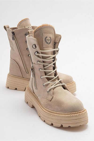 Ccway Cizme cu cârlig cu fermoar ornamental CREAM SUEDE