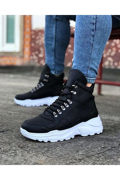 MOONFER Black Color Long Lace up Boots