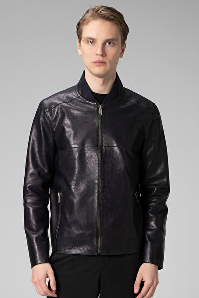 Dericlub Wm251 Erkek Jumbo Slim-fit Hakiki Deri Mont Lacivert