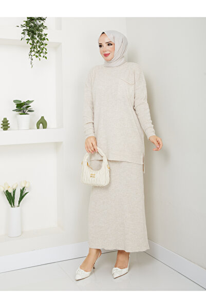 MODAMÜNASİP Wonderful Knitted Ribbed Knitwear Comfortable and Stylish Double Set