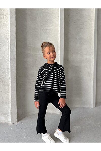 le petit sole Girl's Collared Zippered Top and Bottom Set