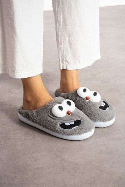 STOCON Smiley Funny Faced - Παιδικές και γυναικείες παντόφλες σπιτιού, βελούδινες αφράτες, αθόρυβη σόλα προίκας