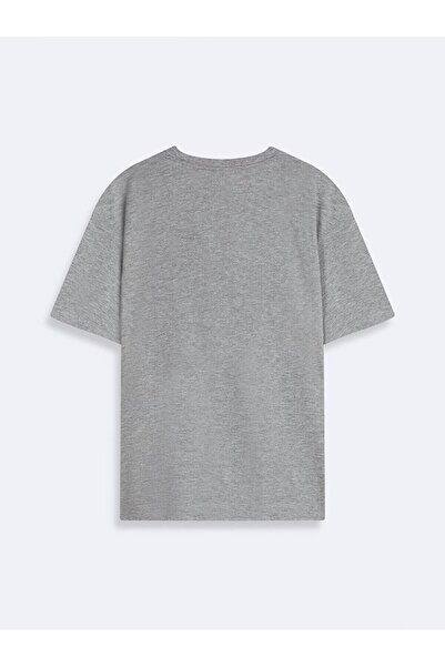 Ltb Slogan Crew Neck Short Sleeve Relaxed Fit Gray T-Shirt