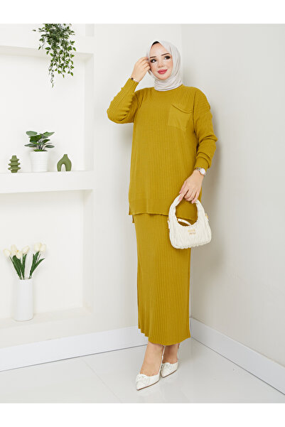 MODAMÜNASİP Minunat din material subțire material reiat Tricotaj Set dublu co...