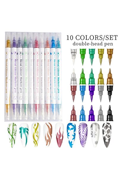 Born Pretty Çift taraflı Glitter Metallic Color Nail Art Graffiti Kalem (5533...