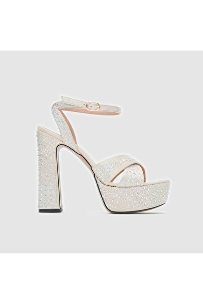 TOGO Nude Bej Kadın Platform Topuklu Ayakkabı [060231] – Kristal Yüzeyli, Tokalı