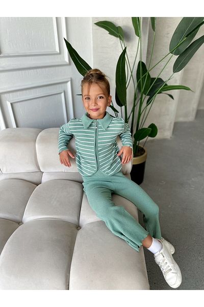 le petit sole Girl's Collared Zippered Top and Bottom Set