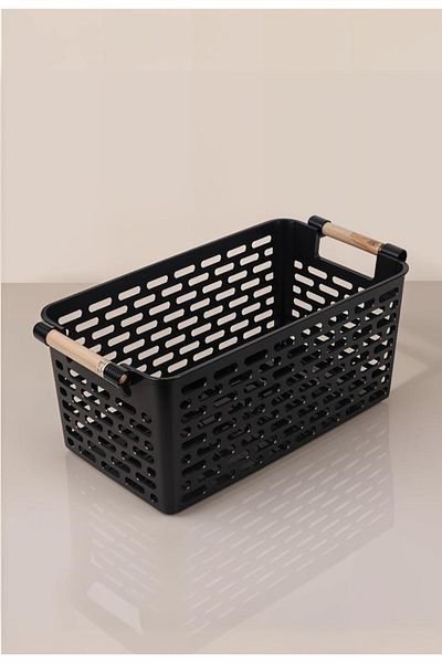 Milenay 5Lt Black Stylish Plastic Organizer - Basket, Refrigerator and Bathroom, 27X15X12Cm