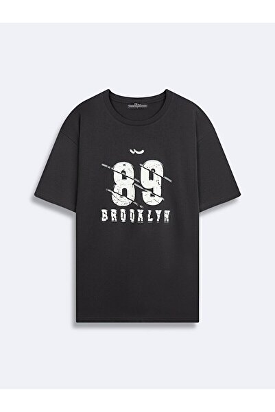 Ltb تي شيرت برقبة دائرية وأكمام قصيرة ومريح من أنثراسيت مع شعار