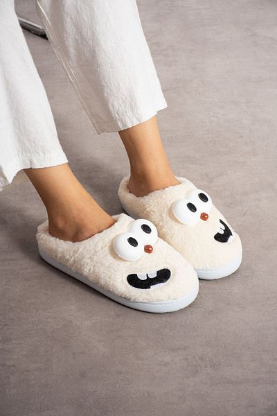 STOCON Smiley Funny Faced - Παιδικές και γυναικείες παντόφλες σπιτιού, βελούδινες αφράτες, αθόρυβη σόλα προίκας