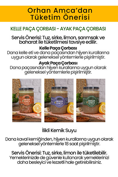 ORHAN AMCA Kelle Paça Çorbası ve İlikli Kemik Suyu+Tanesiz Ayak Paça Çorbası(Hediyeli) (3x660ml)
