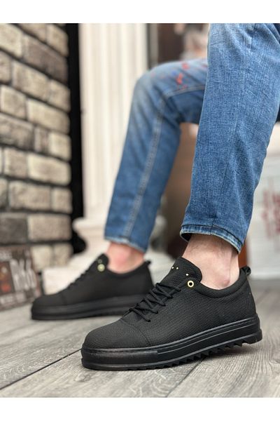 BOA BA0152 - High Sole Black Linen Men's Shoes