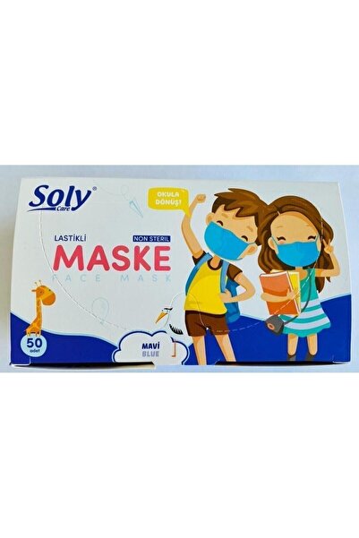 Soly "mavi" Çocuk Care Maske 50 Adet (50'li 1 Kutu) Üç Katlı