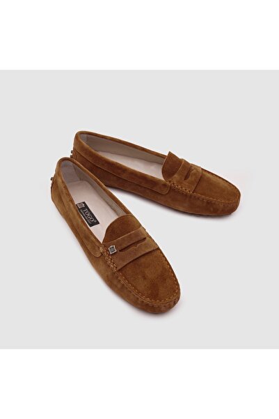 TOGO Taba Kahverengi Süet Hakiki Deri Kadın Loafer Ayakkabı [060038]