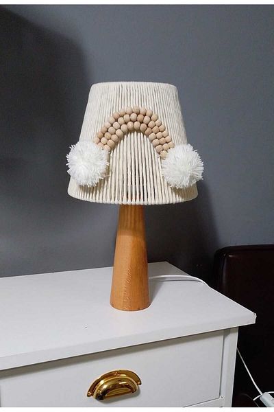 poplinhome Ecru Macrame Wooden - Bead Lampshade for Kids and Baby Room